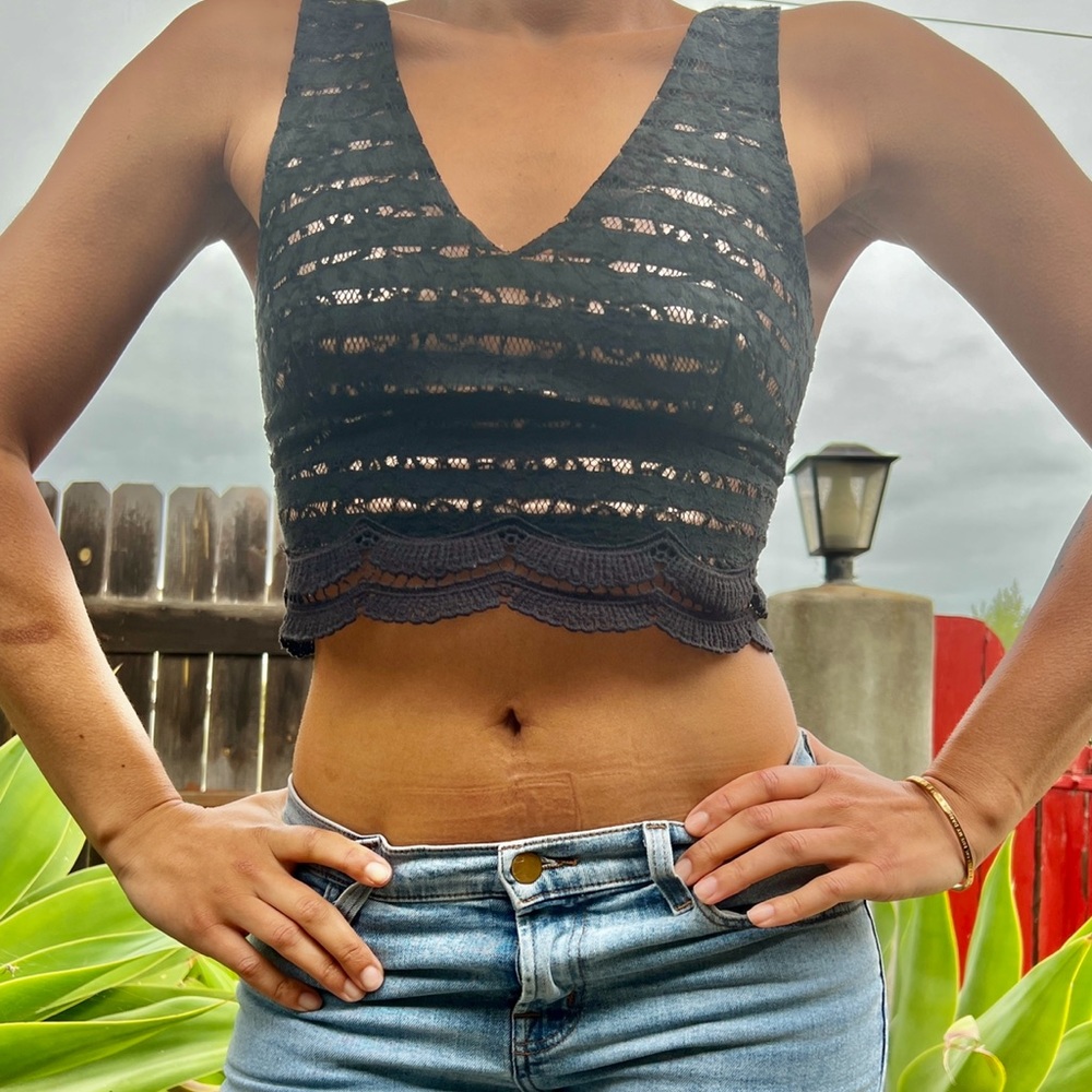 LUSH Lacey crop top with back zip, size M